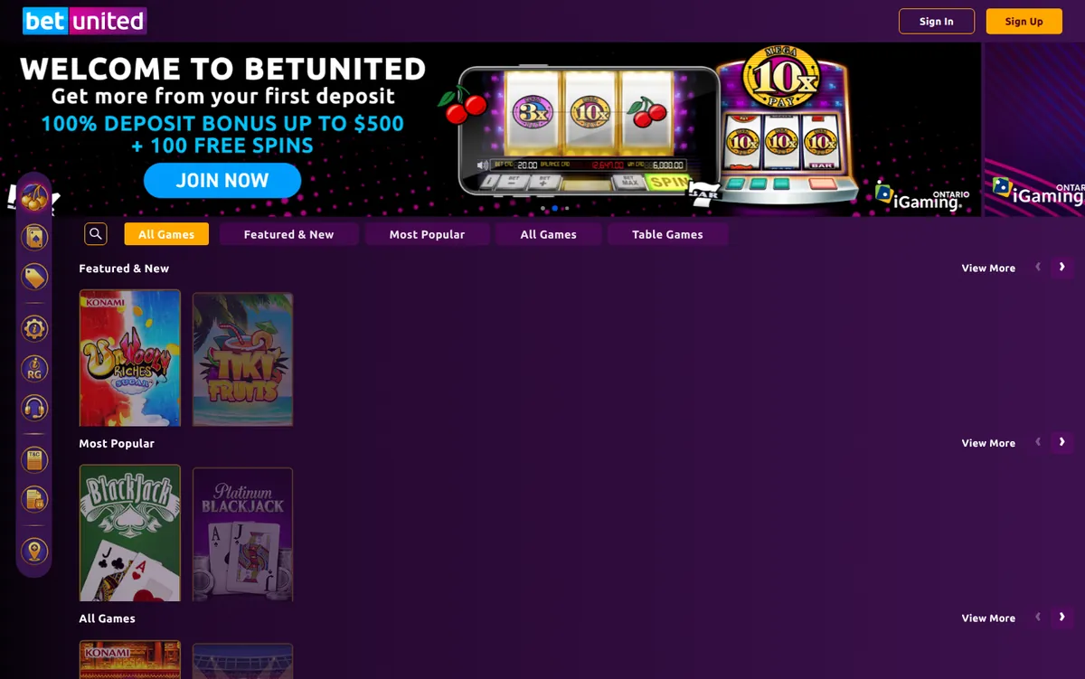 The BetUnited Ontario page