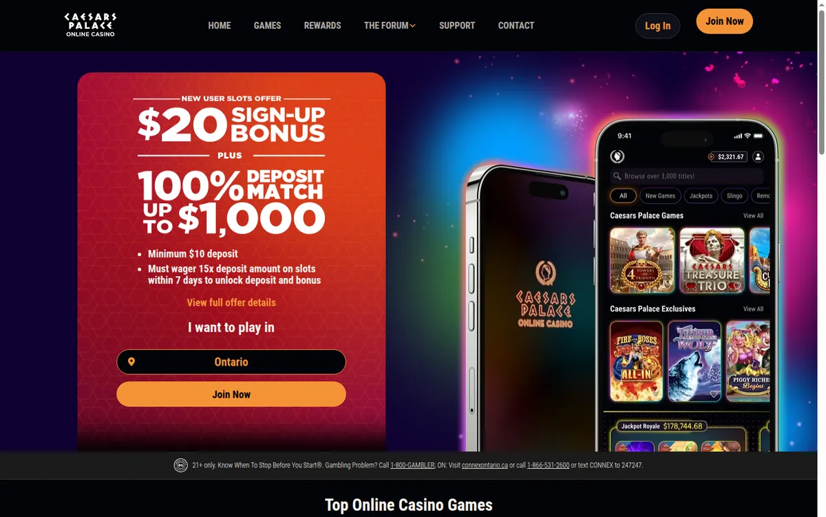 The Caesars Ontario page