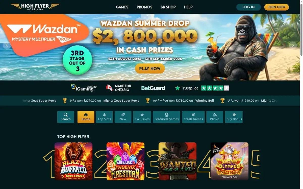 The High Flyer Casino Ontario page