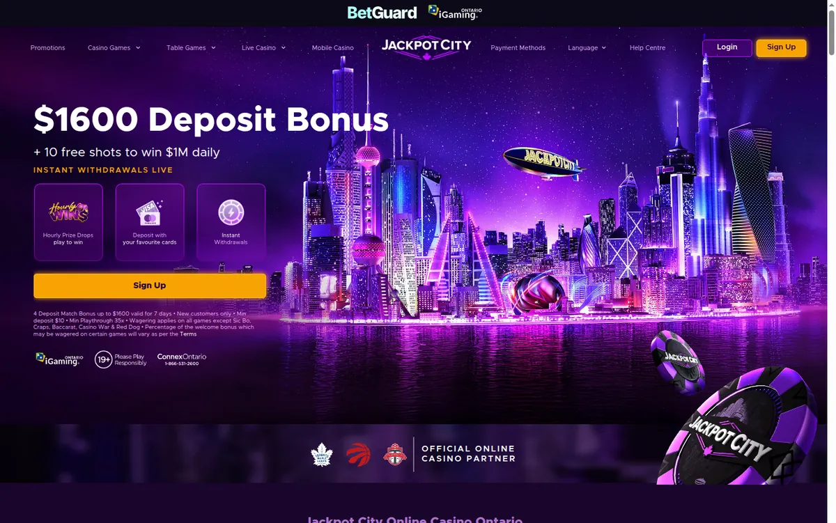 The Jackpot City Ontario page
