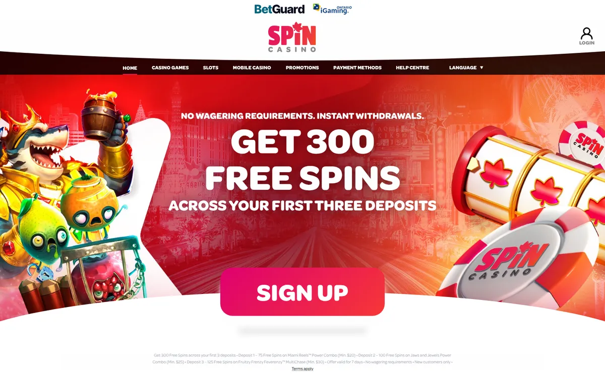 The Spin Casino Ontario page